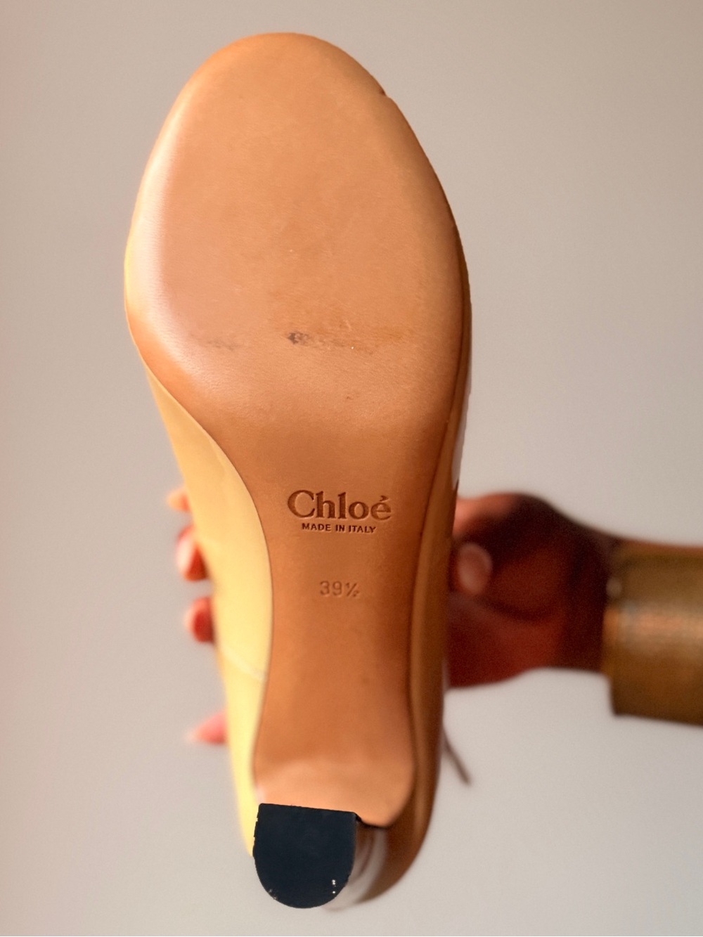 Chloé Patent Leather Peep-Toe Slingback Heels in Cream - Picture 6 of 8